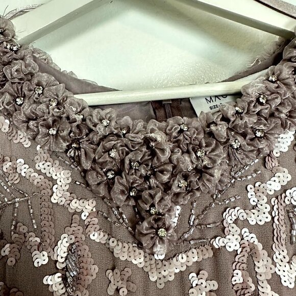 MAC DUGGAL Ruffle Neck Long Sleeve Sequin Midi Dress in Mauve Size US 6 - Picture 5 of 12